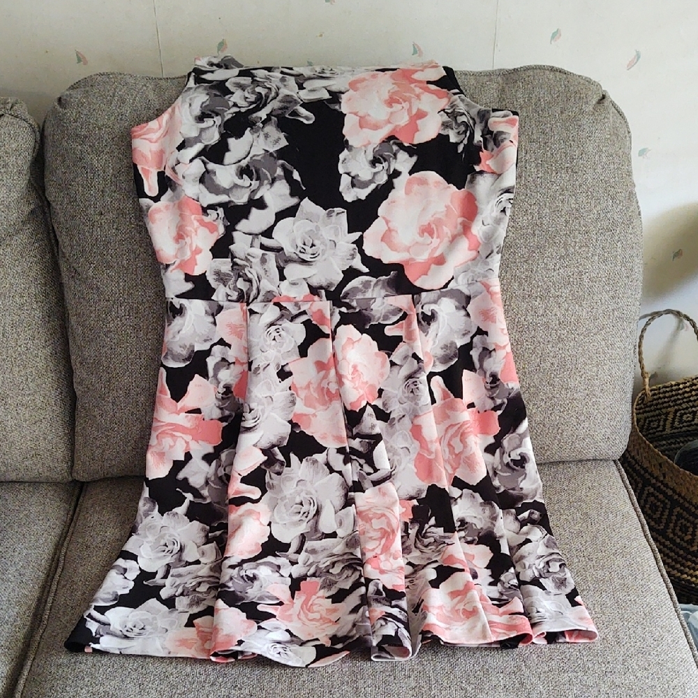 Alfani Floral Fit-and-Flare Dress in Black, Pink, Gray
